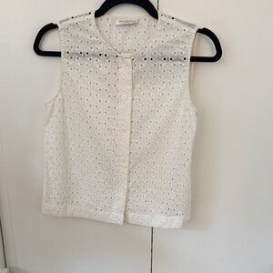 Equipment Cream Eyelet Sleeveless Blouse